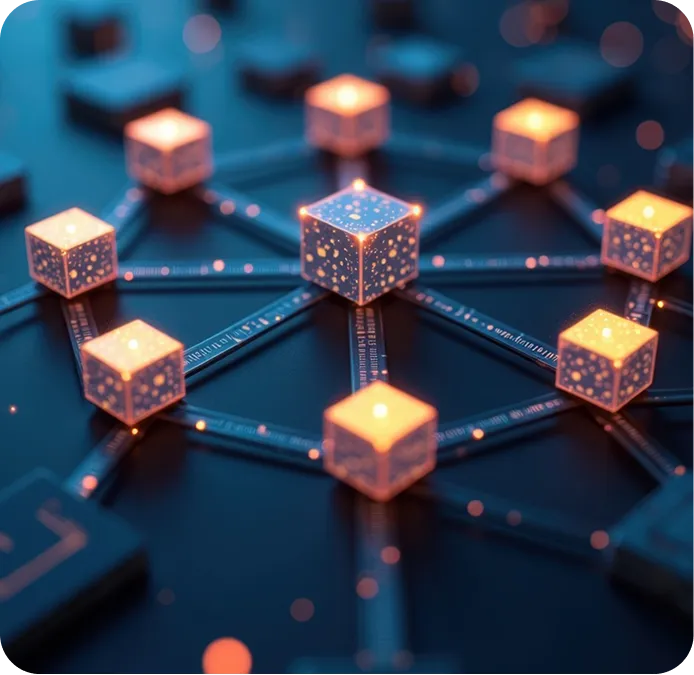 Glowing digital server blocks representing travel CI/CD pipelines.