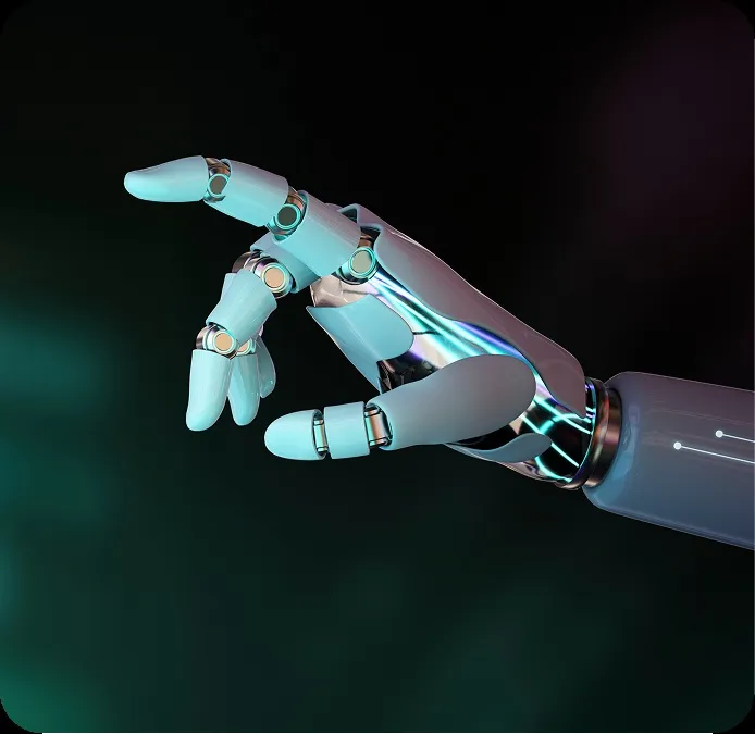 Futuristic robotic hand representing travel AI model validation and intelligence.
